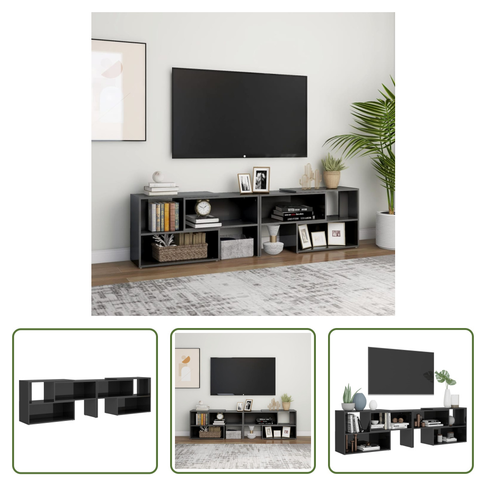 The Living Store Szafka pod TV szary wysoki połysk 149x30x52 cm materiał drewnopochodny