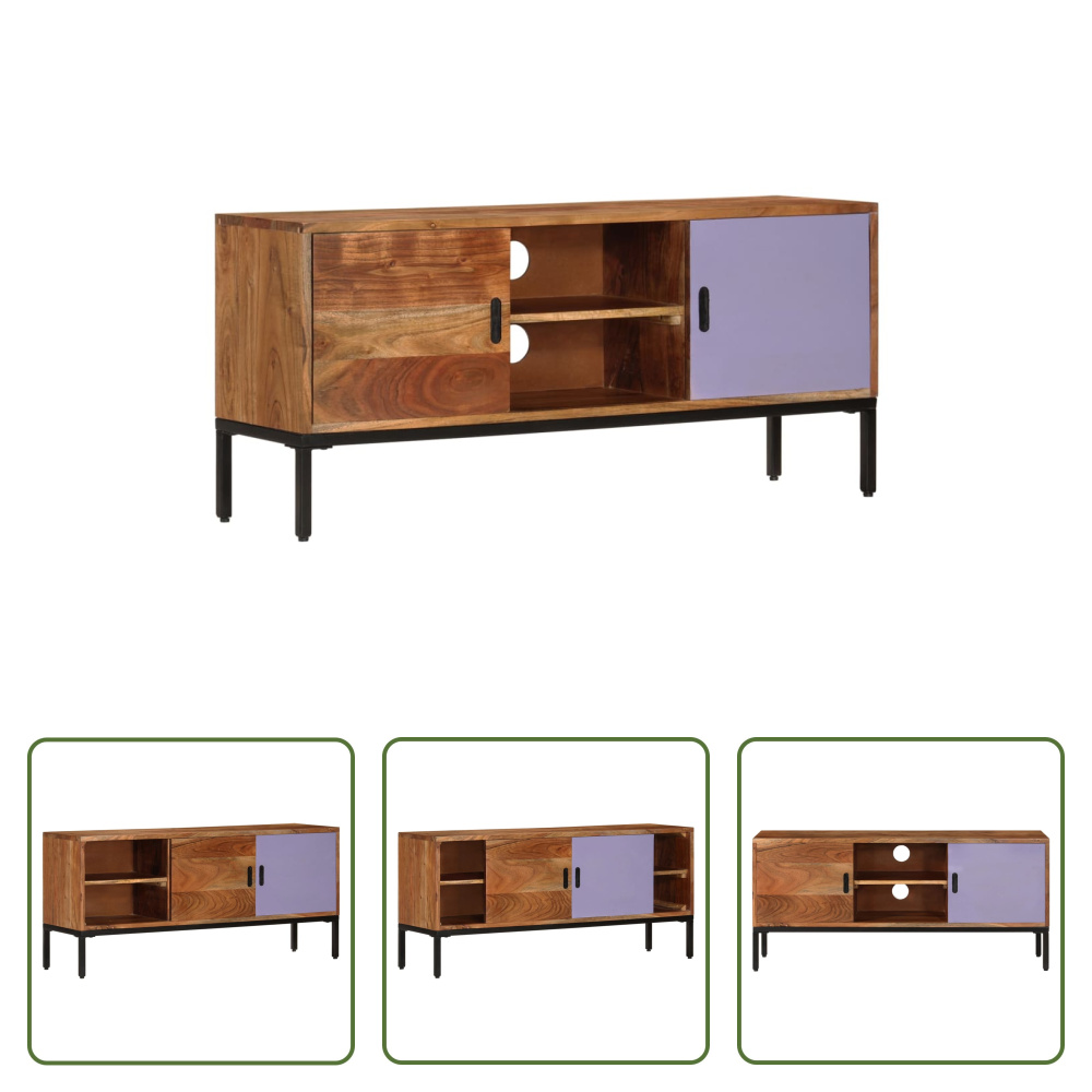 The Living Store szafka pod telewizor miodowo-brązowo-szara 110x30x50 cm lite drewno akacjowe