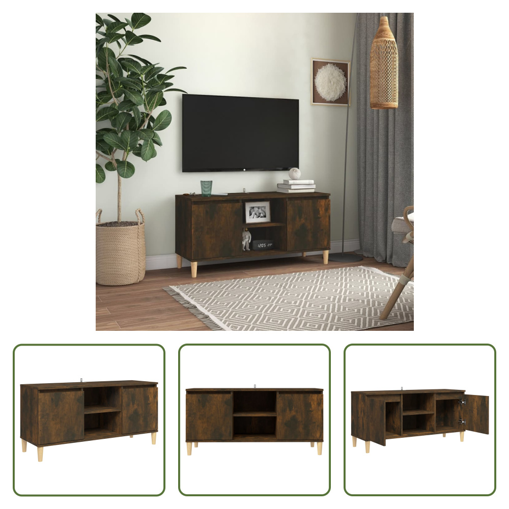 The Living Store szafka pod telewizor z nogami z litego drewna dąb wędzony 103,5x35x50 cm