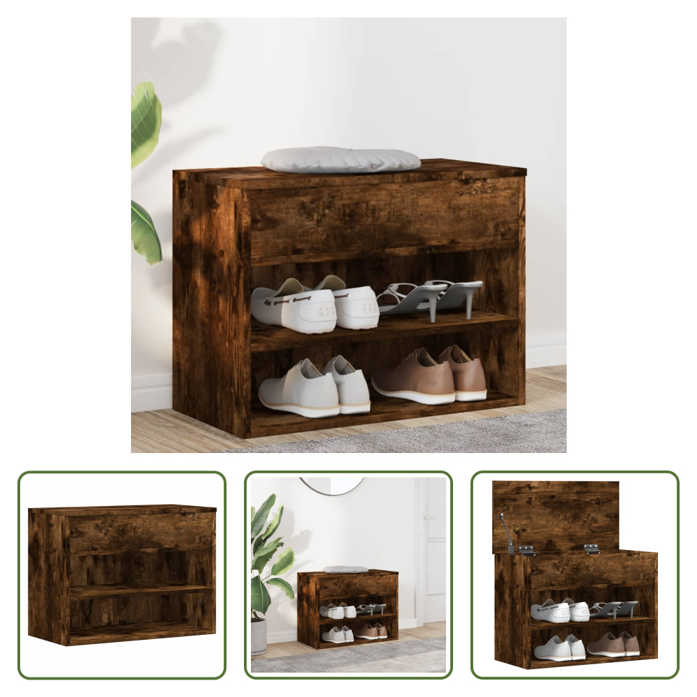 The Living Store Ławka na buty dąb wędzony 60x30x45 cm materiał drewnopochodny