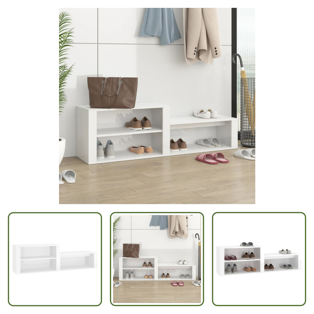 The Living Store Szafka na buty biały wysoki połysk 150x35x45 cm materiał drewnopochodny