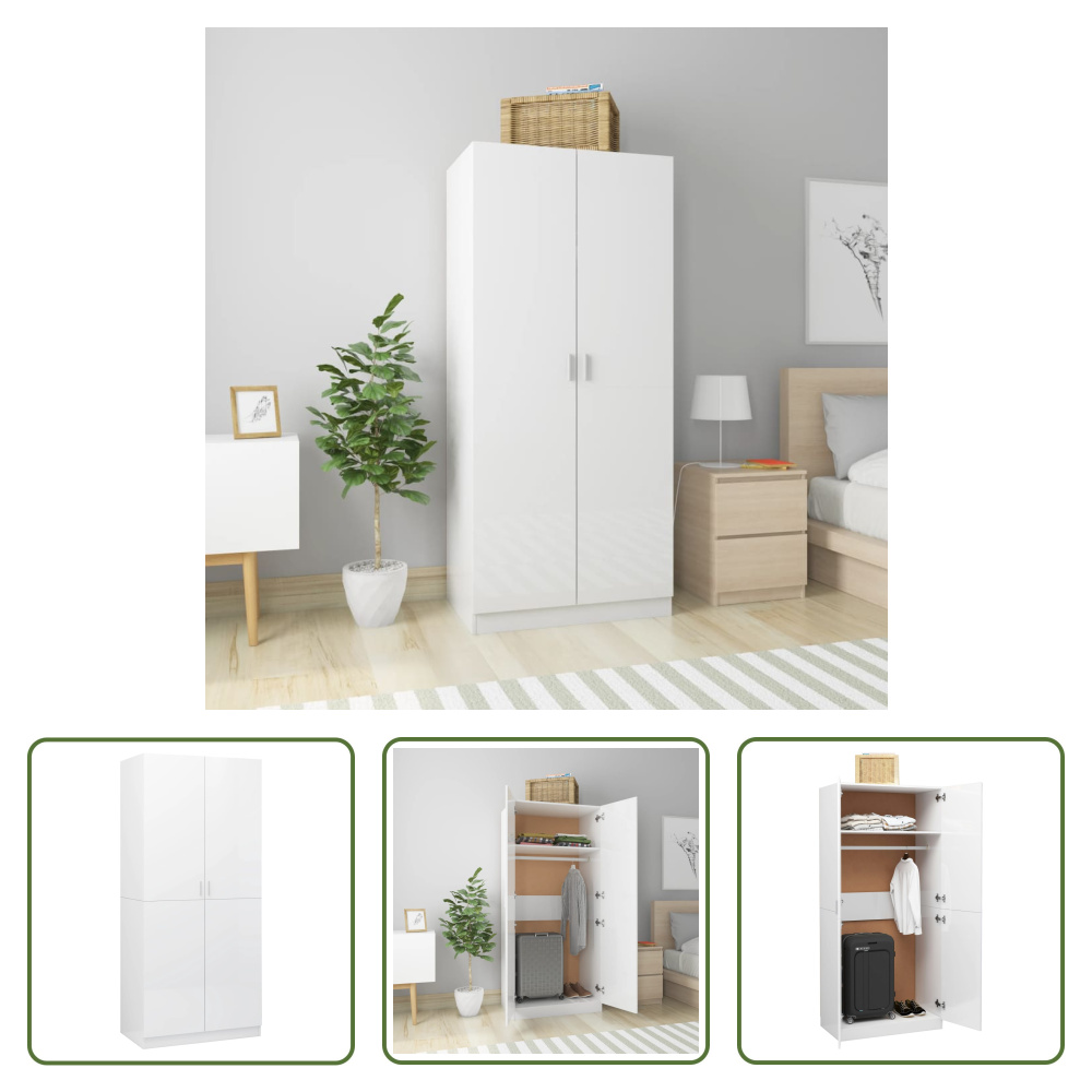 The Living Store Szafa biały wysoki połysk 80x52x180 cm materiał drewnopochodny