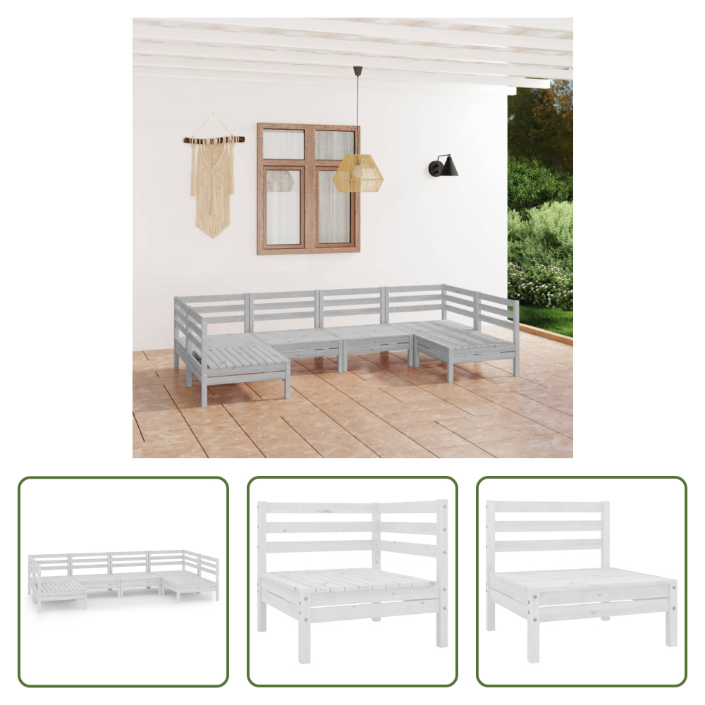 The Living Store 6-częściowy zestaw wypoczynkowy do ogrodu biały lite drewno sosnowe