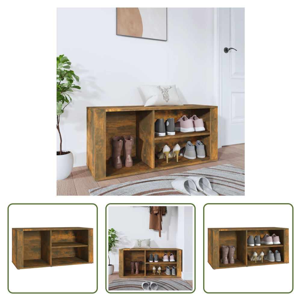 The Living Store Stojak na buty dąb wędzony 100x35x45 cm materiał drewnopochodny