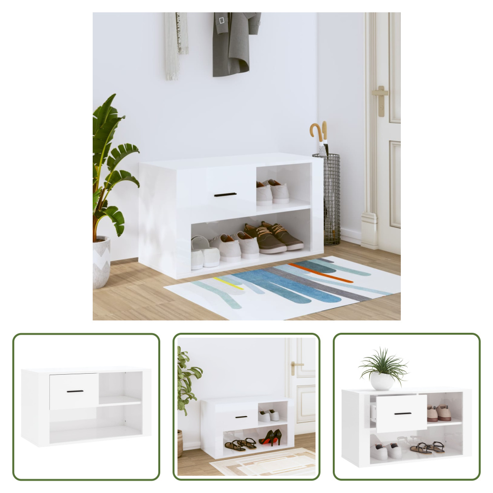 The Living Store Szafka na buty biały wysoki połysk 80x35x45 cm materiał drewnopochodny