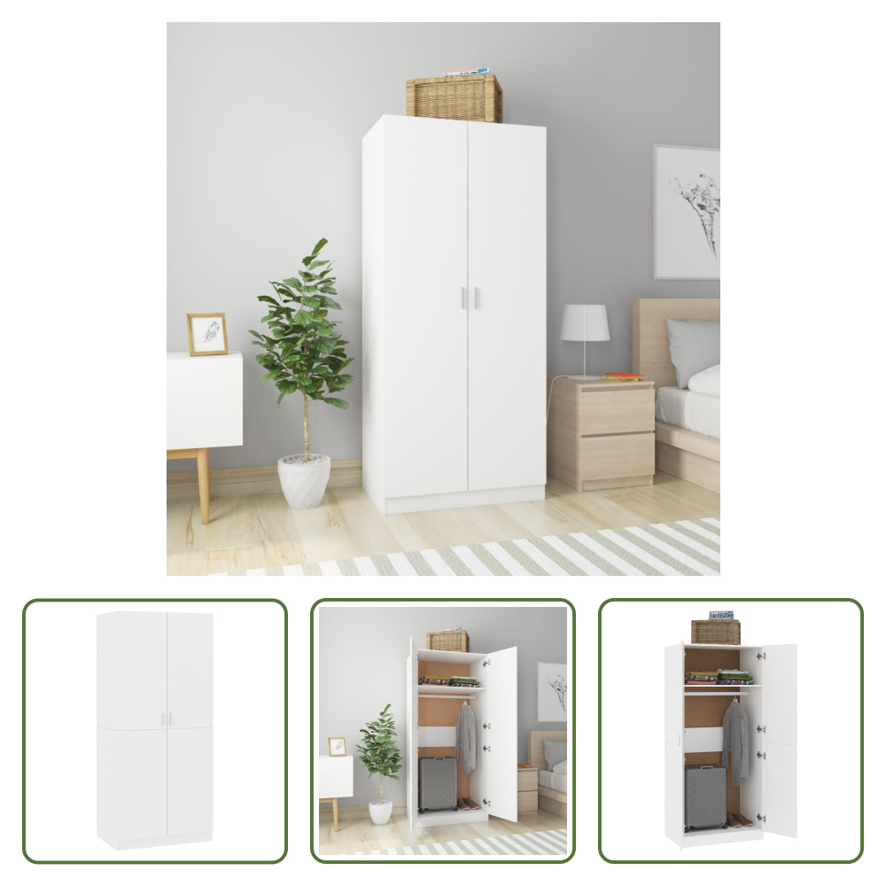The Living Store Szafa biała 80x52x180 cm Materiał drewnopochodny