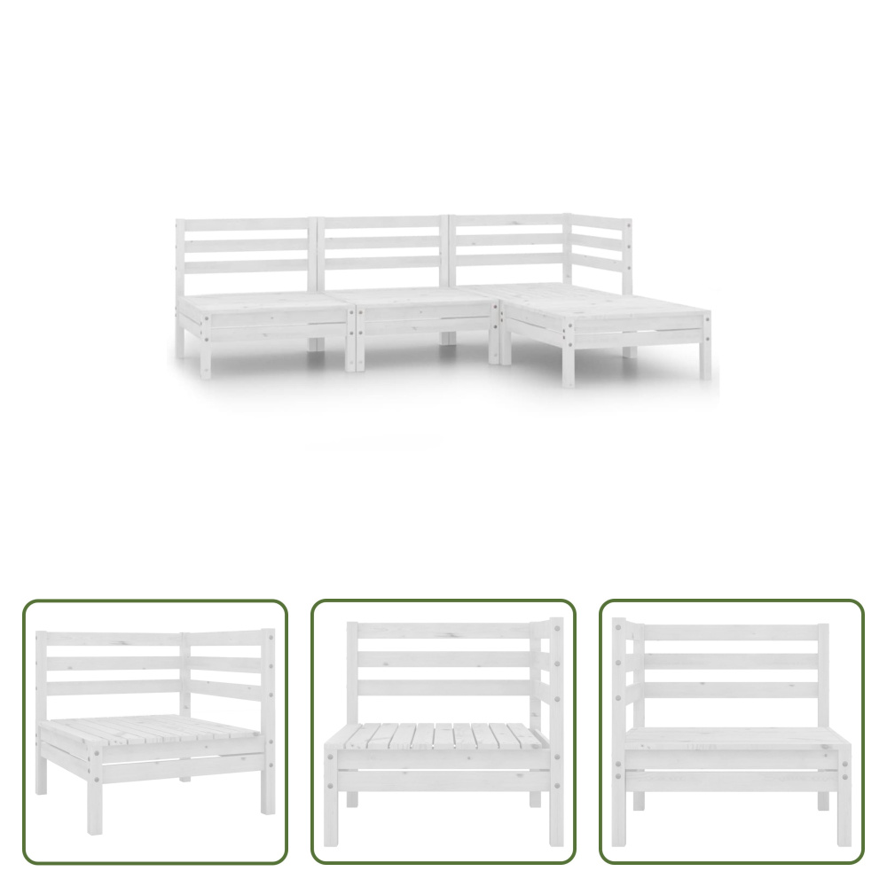 The Living Store 4-częściowy zestaw wypoczynkowy do ogrodu z litej sosny w kolorze białym