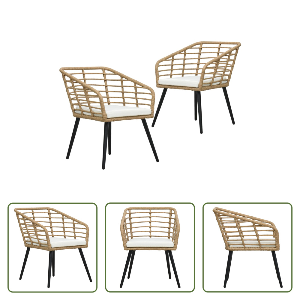 The Living Store krzesła ogrodowe 2 szt. z poduszkami poli rattan dąb