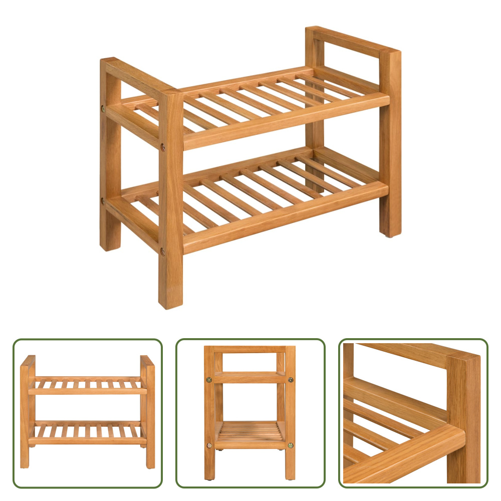 The Living Store Stojak na buty z 2 półkami 50x27x40 cm lity dąb