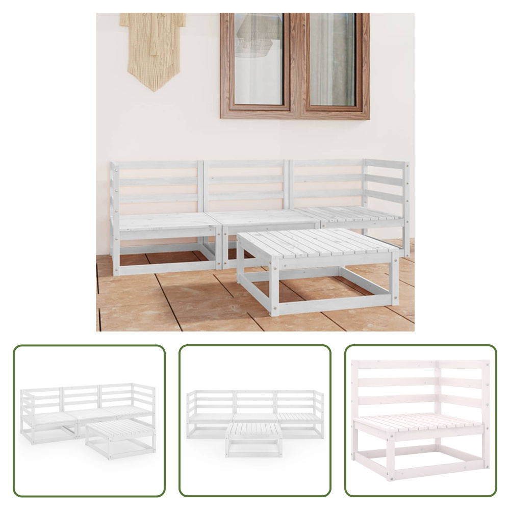 The Living Store 4-częściowy zestaw wypoczynkowy do ogrodu biały lite drewno sosnowe
