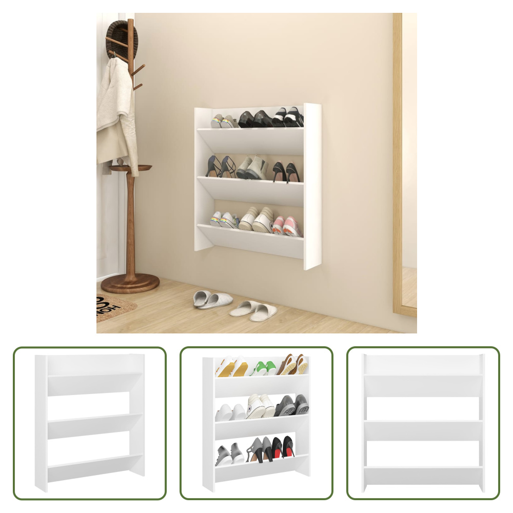 The Living Store Szafka ścienna na buty biała 80x18x90 cm materiał drewnopochodny