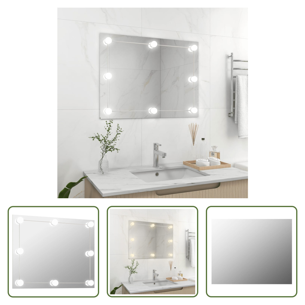 The Living Store Lustro ścienne bez ramy z oświetleniem LED Prostokątne szkło