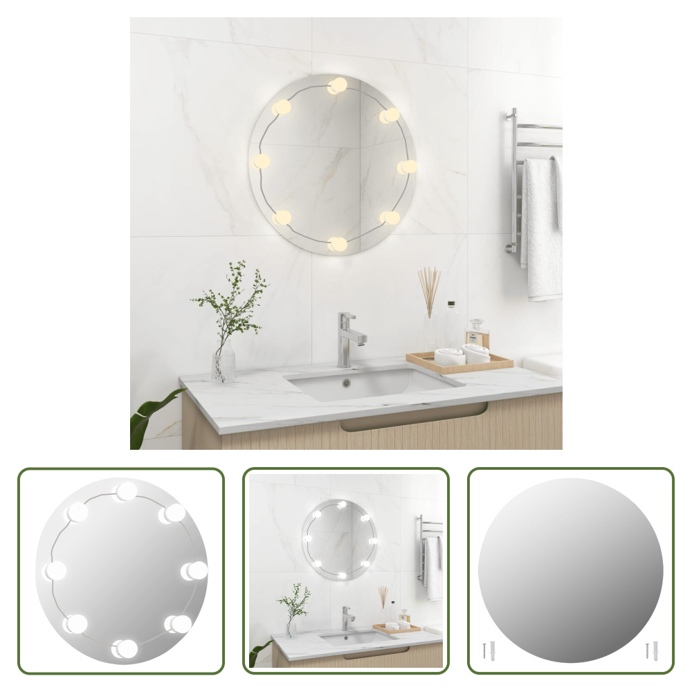 The Living Store Lustro ścienne z oświetleniem LED okrągłe szkło