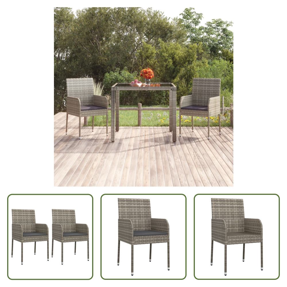 The Living Store Krzesła ogrodowe z poduszką 2 szt. Poly Rattan Grey