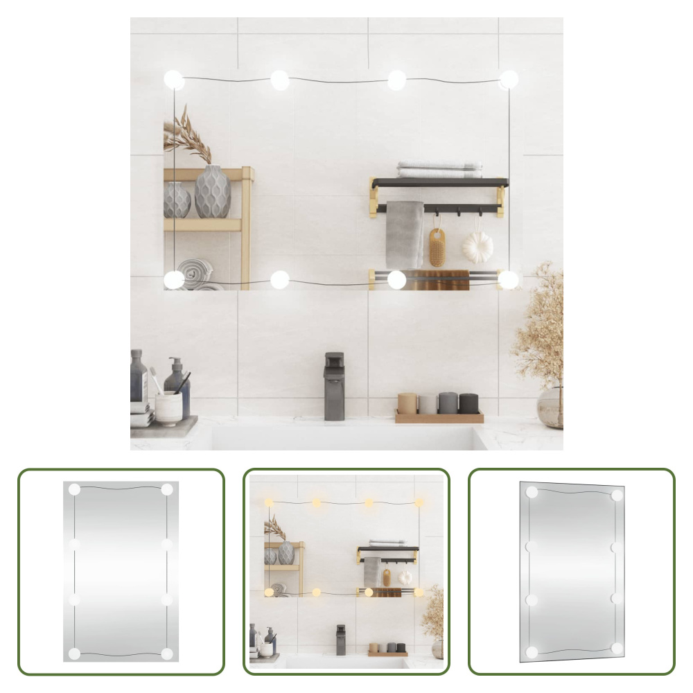 The Living Store Lustro ścienne z oświetleniem LED 50x80 cm szklane prostokątne