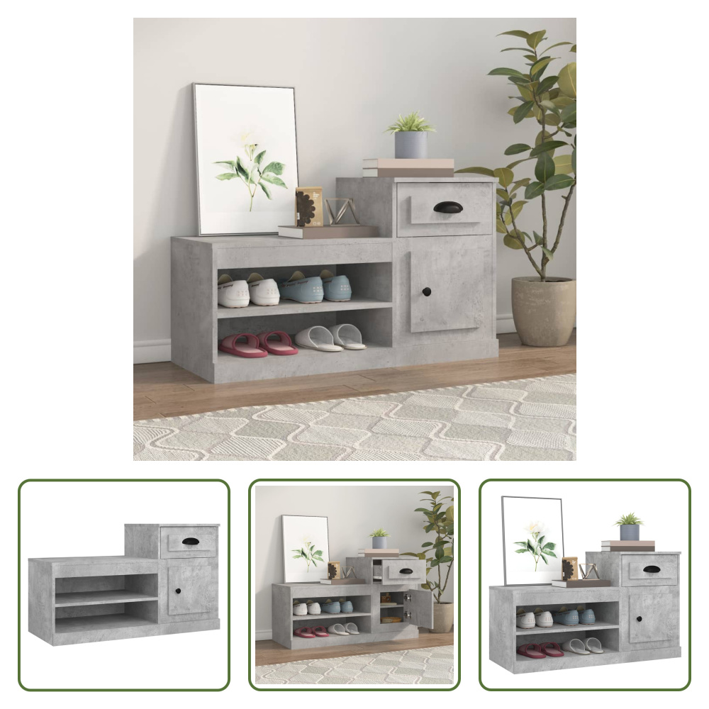 The Living Store Szafka na buty betonowa szara 100x42x60 cm materiał drewnopochodny