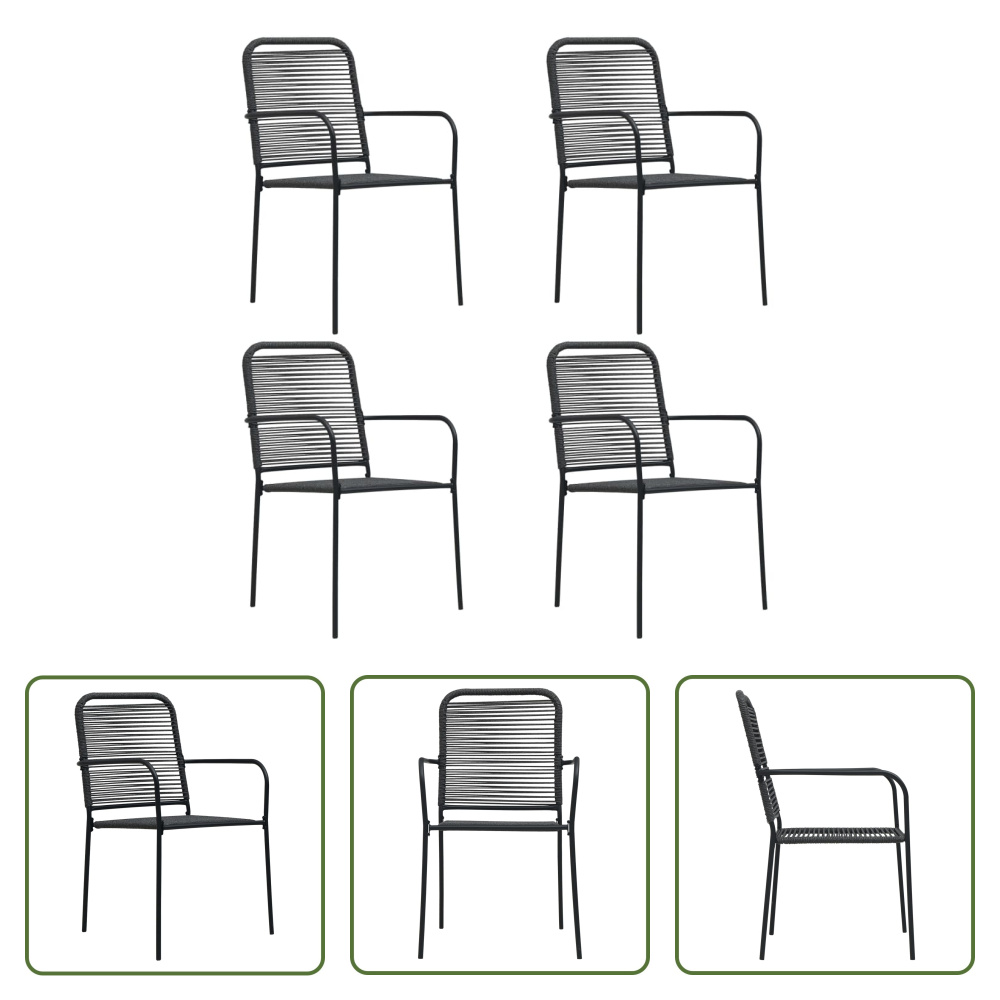 The Living Store Krzesła ogrodowe 4 szt. Lina bawełniana i stal czarna