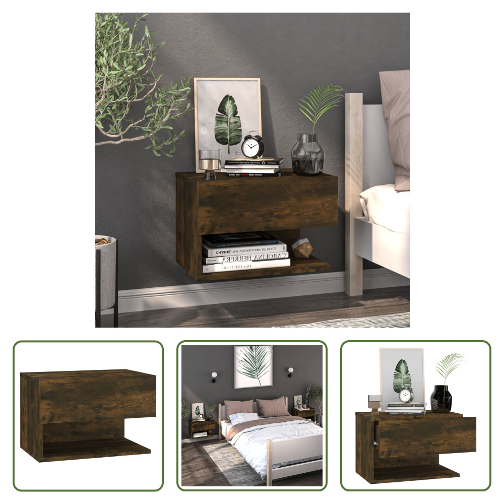 The Living Store Szafka nocna przyścienna z wędzonego dębu