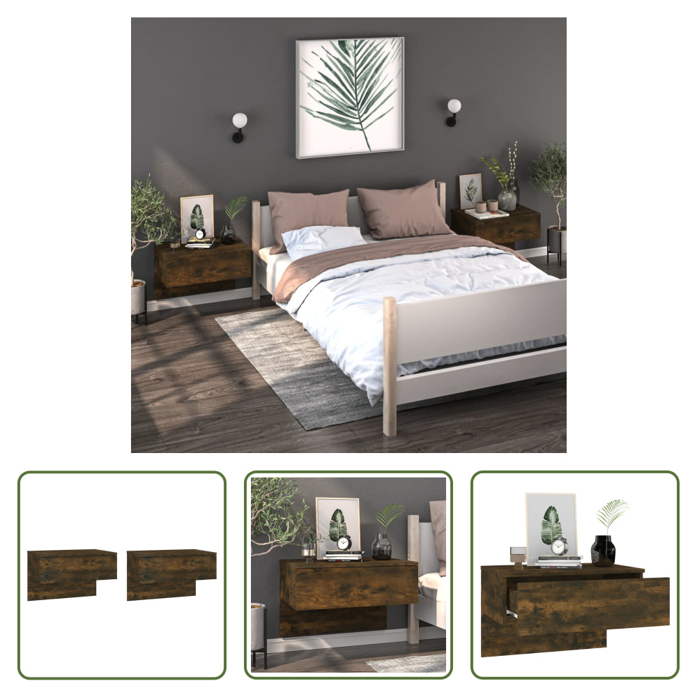 The Living Store Szafki nocne przyścienne 2 szt. Dąb wędzony