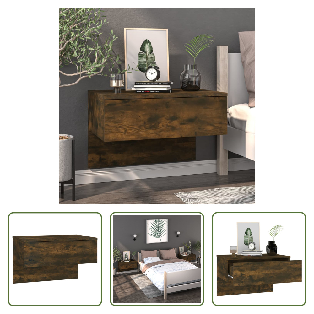 The Living Store Szafka nocna przyścienna z wędzonego dębu