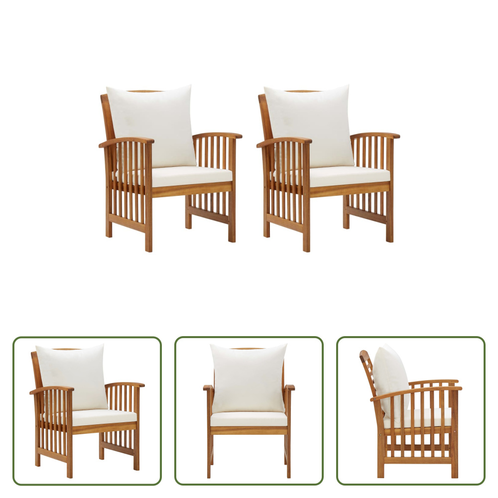 The Living Store Krzesła ogrodowe z poduszką 2 szt. Lite drewno akacjowe