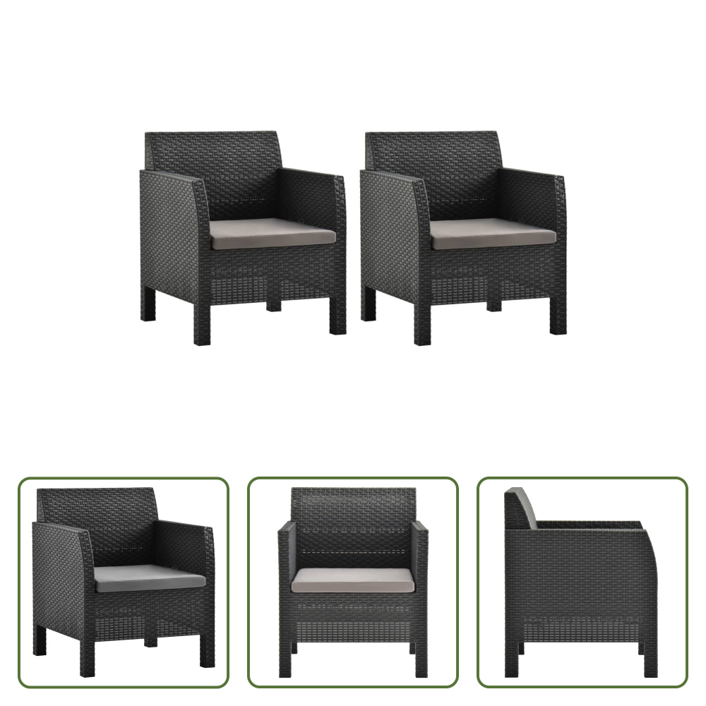 The Living Store Krzesła ogrodowe z poduszką 2 szt. PP rattan antracyt