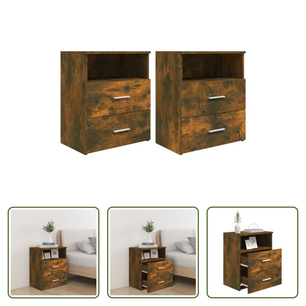 The Living Store Szafki nocne 2 szt. Dąb wędzony 50x32x60 cm