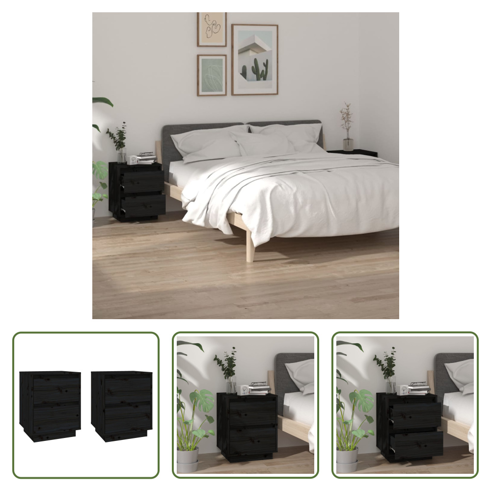 The Living Store Szafki nocne 2 szt. czarne 40x35x50 cm lite drewno sosnowe