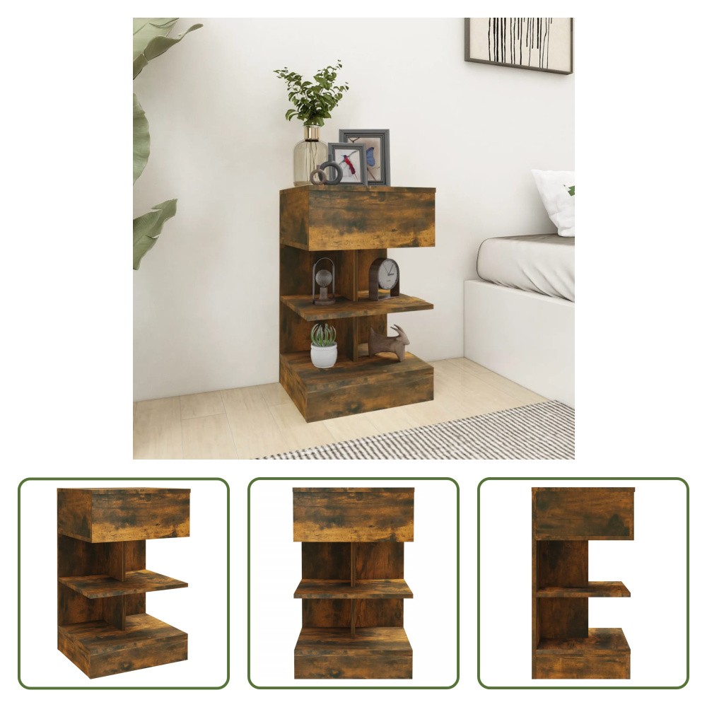 The Living Store szafka nocna dąb wędzony 40x35x65 cm materiał drewnopochodny