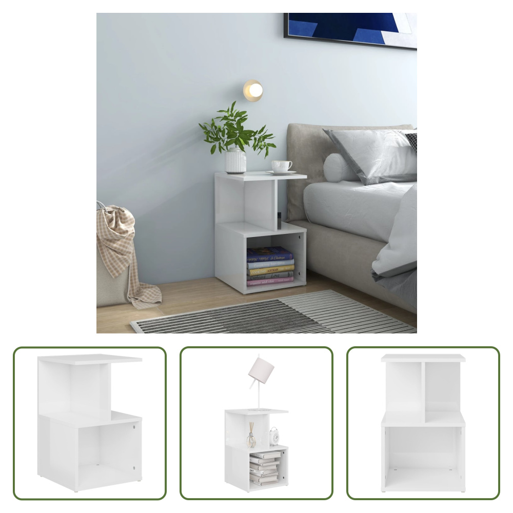 The Living Store szafka nocna biały wysoki połysk 35x35x55 cm materiał drewnopochodny