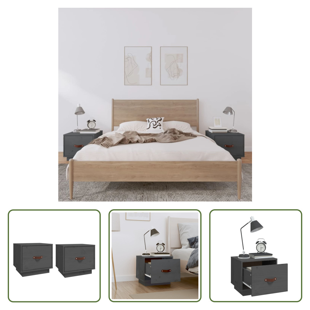 The Living Store Szafki nocne 2 szt. Szare 40x34x35 cm lite drewno sosnowe