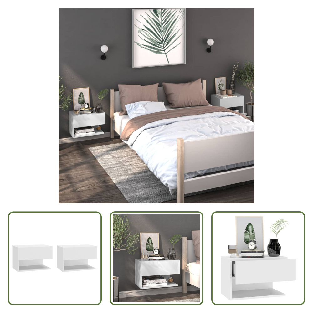 The Living Store Szafki nocne przyścienne 2 szt. Biały