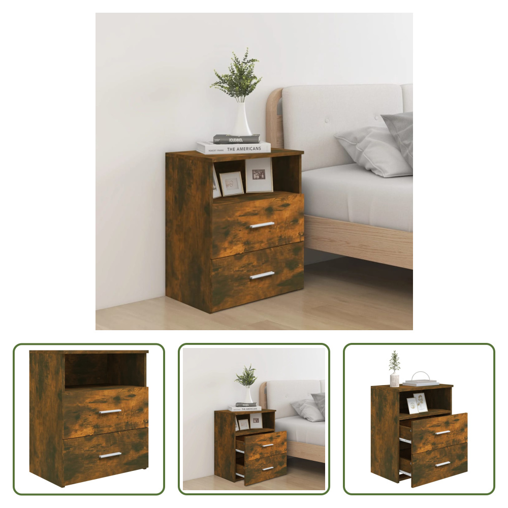 The Living Store szafka nocna dąb wędzony 50x32x60 cm