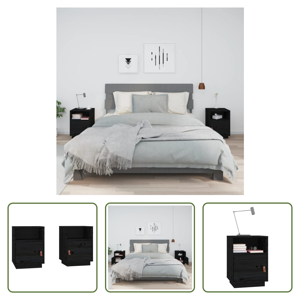 The Living Store Szafki nocne 2 szt. czarne 40x34x55 cm lite drewno sosnowe