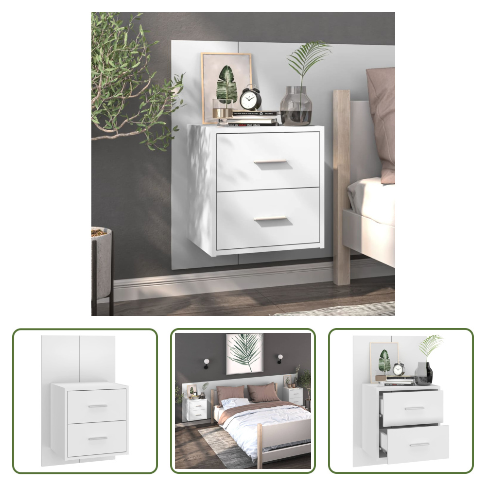 The Living Store Szafka nocna ścienna biały wysoki połysk