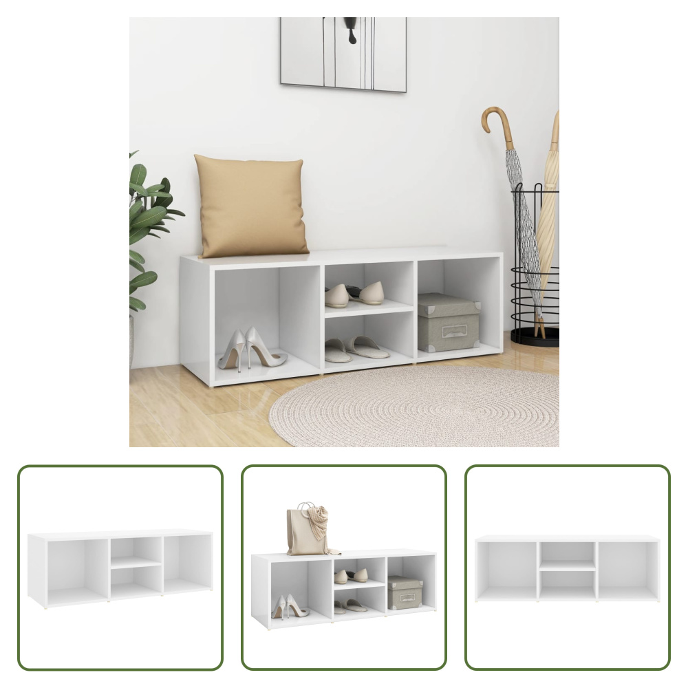 The Living Store Ławka na buty biała 105x35x35 cm Materiał drewnopochodny