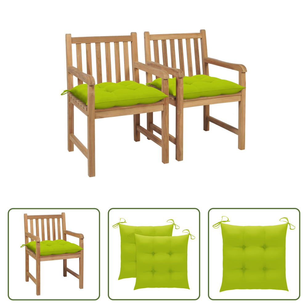The Living Store krzesła ogrodowe 2 szt. z jasnozielonymi poduszkami z litego drewna tekowego