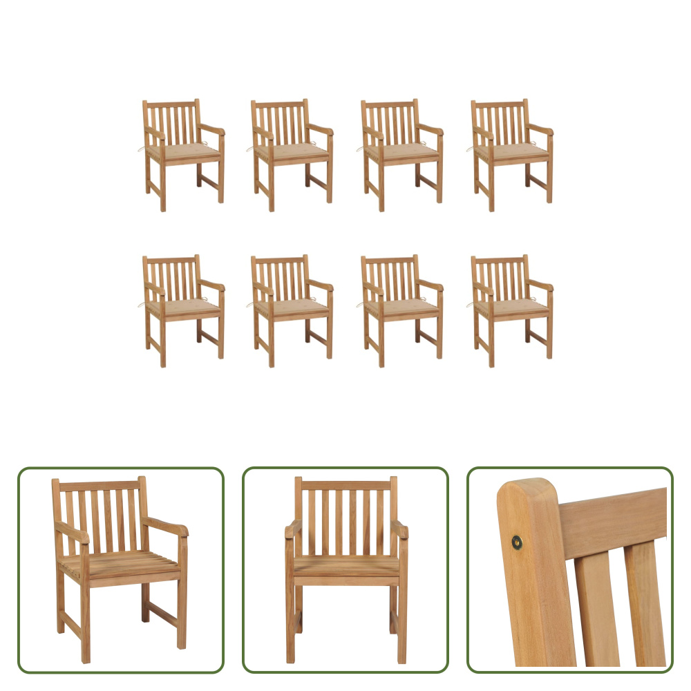 The Living Store krzesła ogrodowe 8 szt. z beżowymi poduszkami z litego drewna tekowego