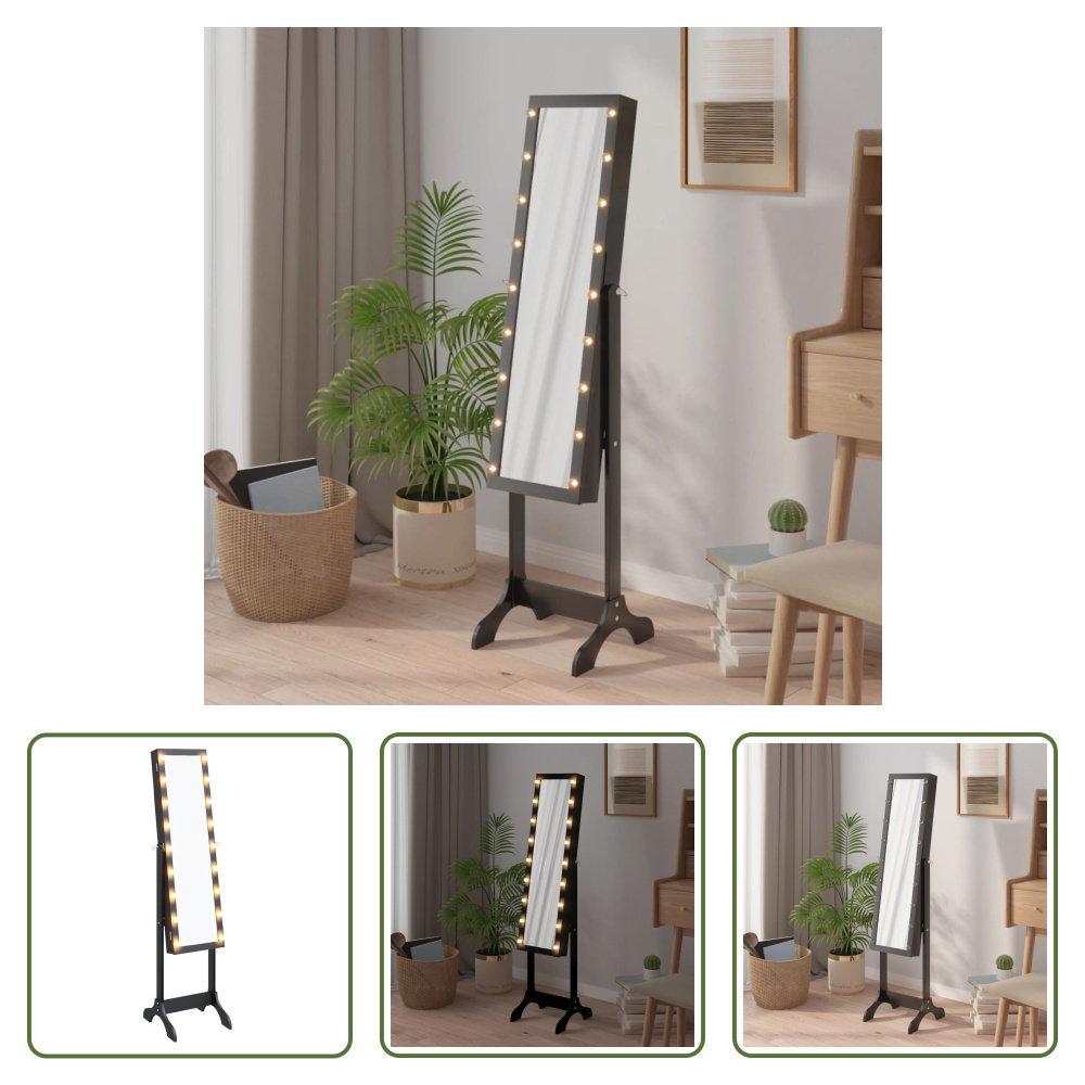 The Living Store Lustro stojące z LED czarne 34x37x146 cm