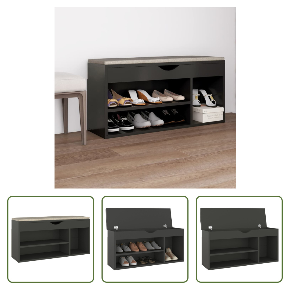 The Living Store Ławka na buty z poduszką szara 104x30x49 cm Materiał drewnopochodny