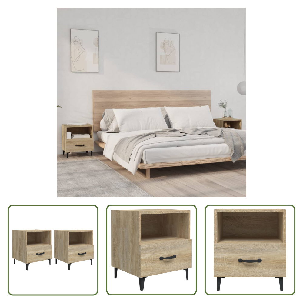 The Living Store Szafki nocne 2 szt. Materiał drewnopochodny dąb sonoma