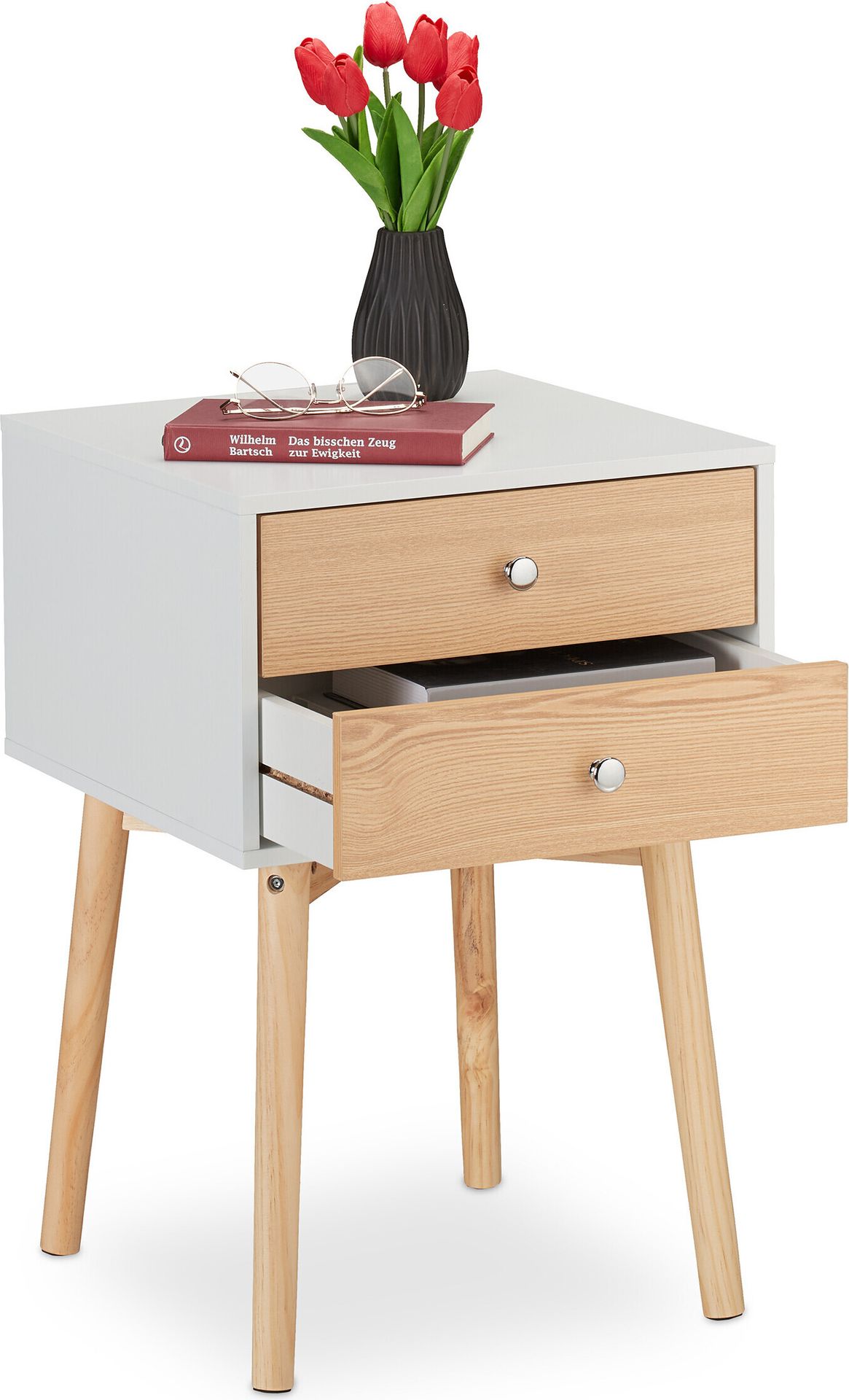 relaxdays Biała szafka nocna z 2 szufladami