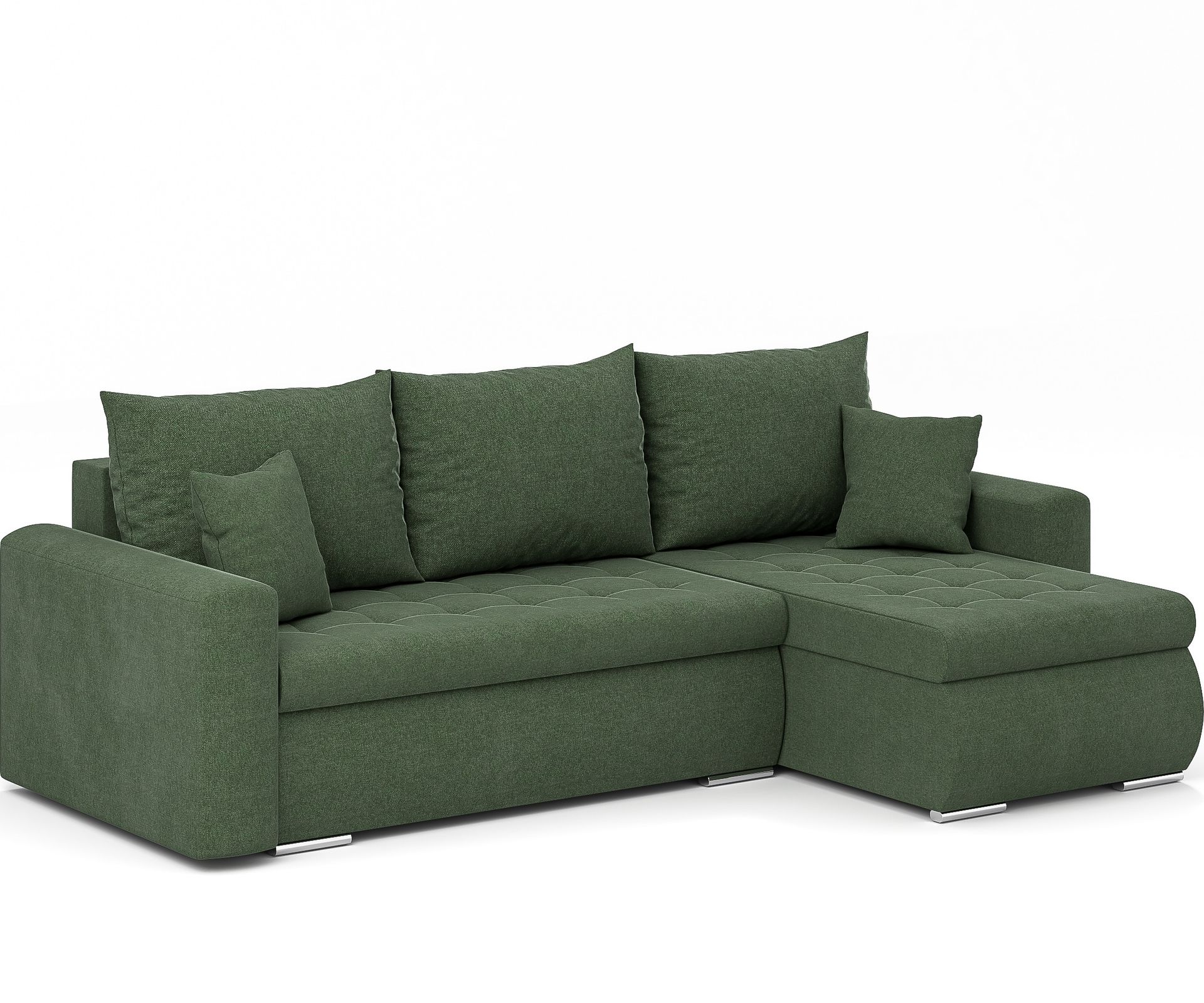 Narożnik Luis L - narożnik, sofa, kanapa, z funkcją spania, pojemnik na pościel, poduszki i pikowanie, meble tapicerowane, PRAWY, zielony, Storm 39