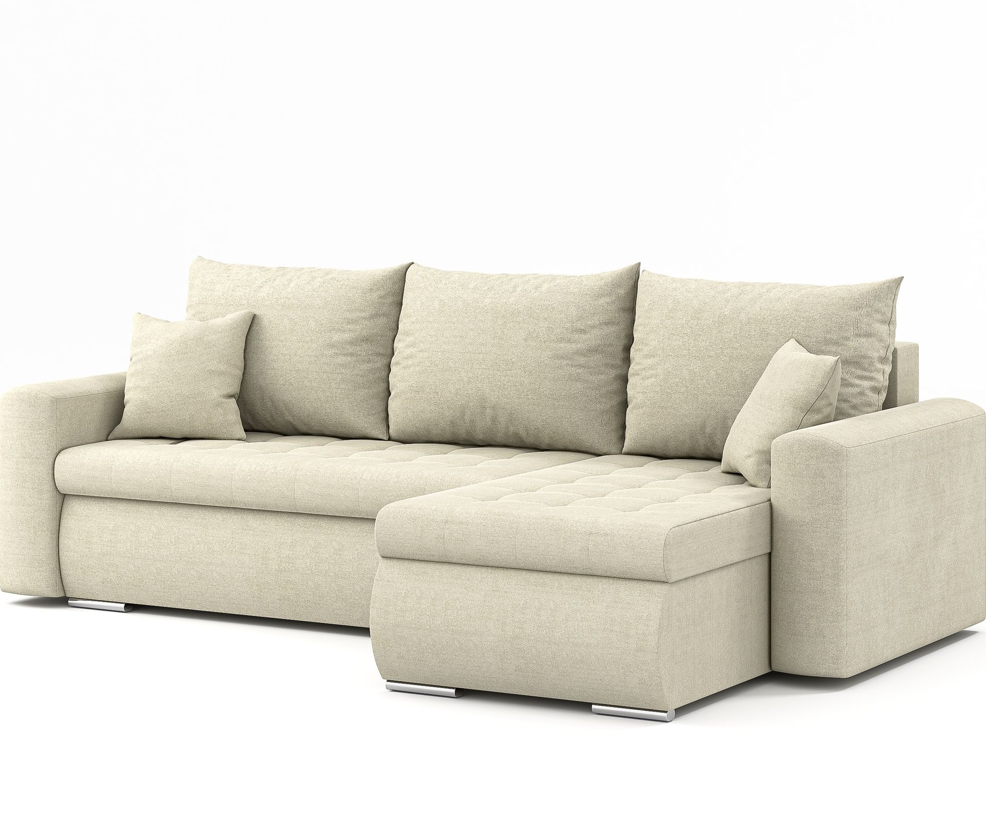 Narożnik Luis L - narożnik, sofa, kanapa, z funkcją spania, pojemnik na pościel, poduszki i pikowanie, meble tapicerowane, beż, PRAWY Storm 2