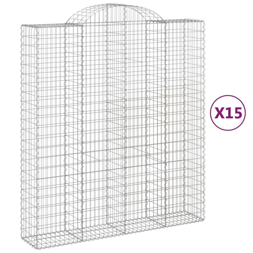 vidaXL Gabiony z wysokim łukiem 15szt. 200x50x220/240cm Ocynkowane żelazo