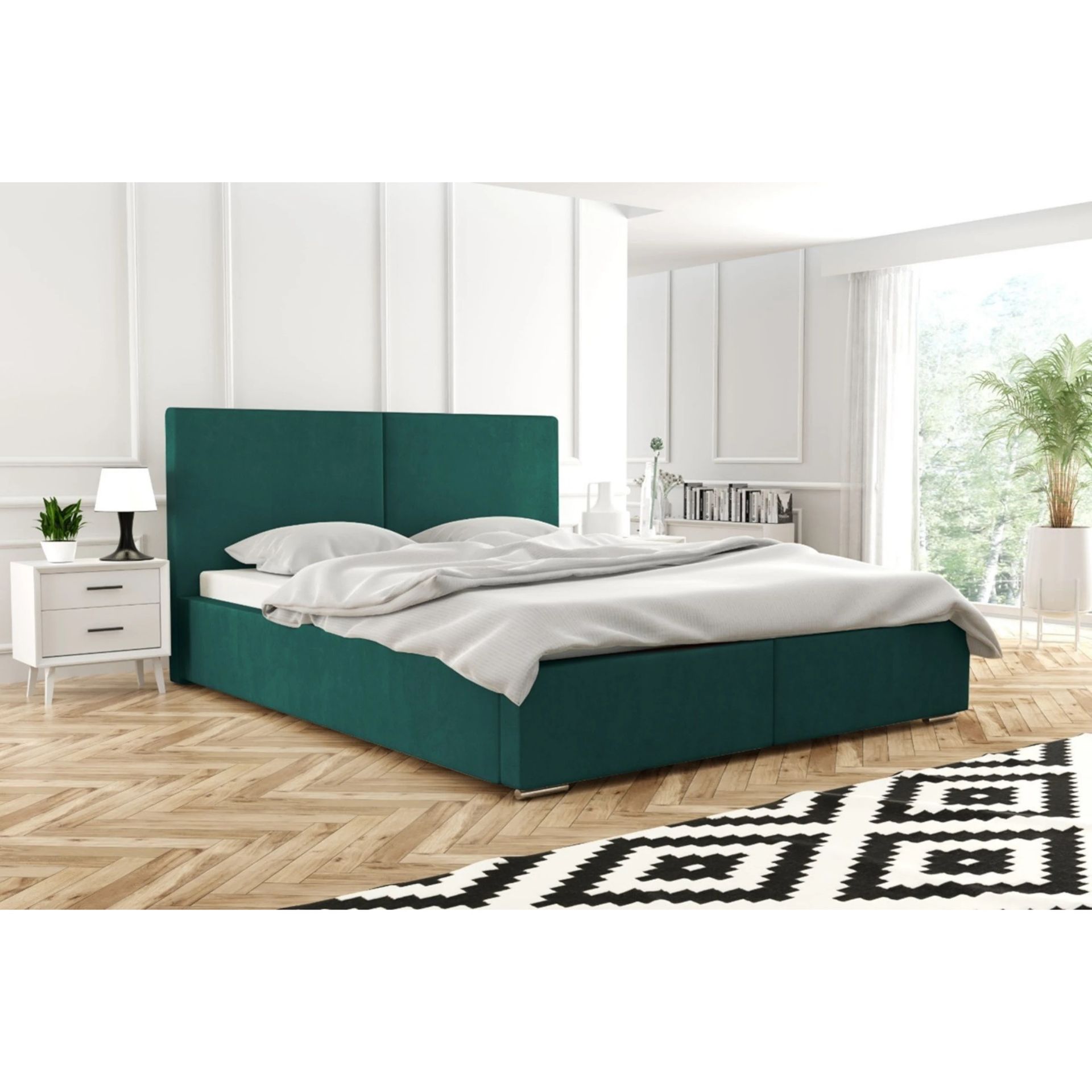 ADIDAR Emmia łóżko tapicerowane 200x200cm metalowa rama z podnośnikami hydraulicznymi stelaż listwowy podstawa łóżka Premium Design (Marine - Magic Velvet 2221)