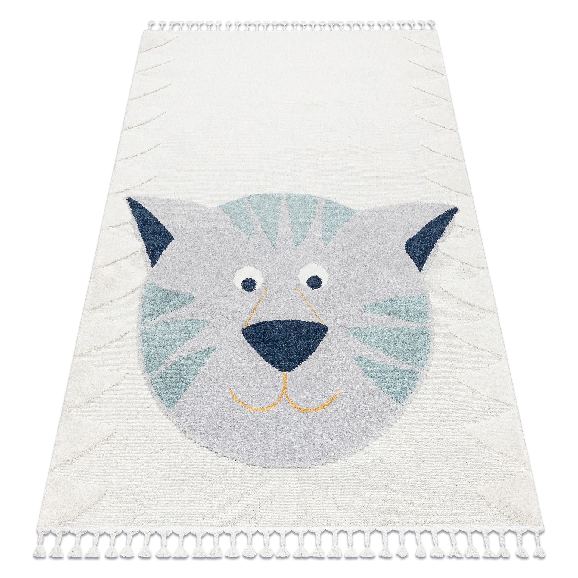 Dywan YOYO GD80 biały / szary - Tygrysek dla dzieci, strukturalny, sensoryczny Frędzle beżowy 160x220 cm