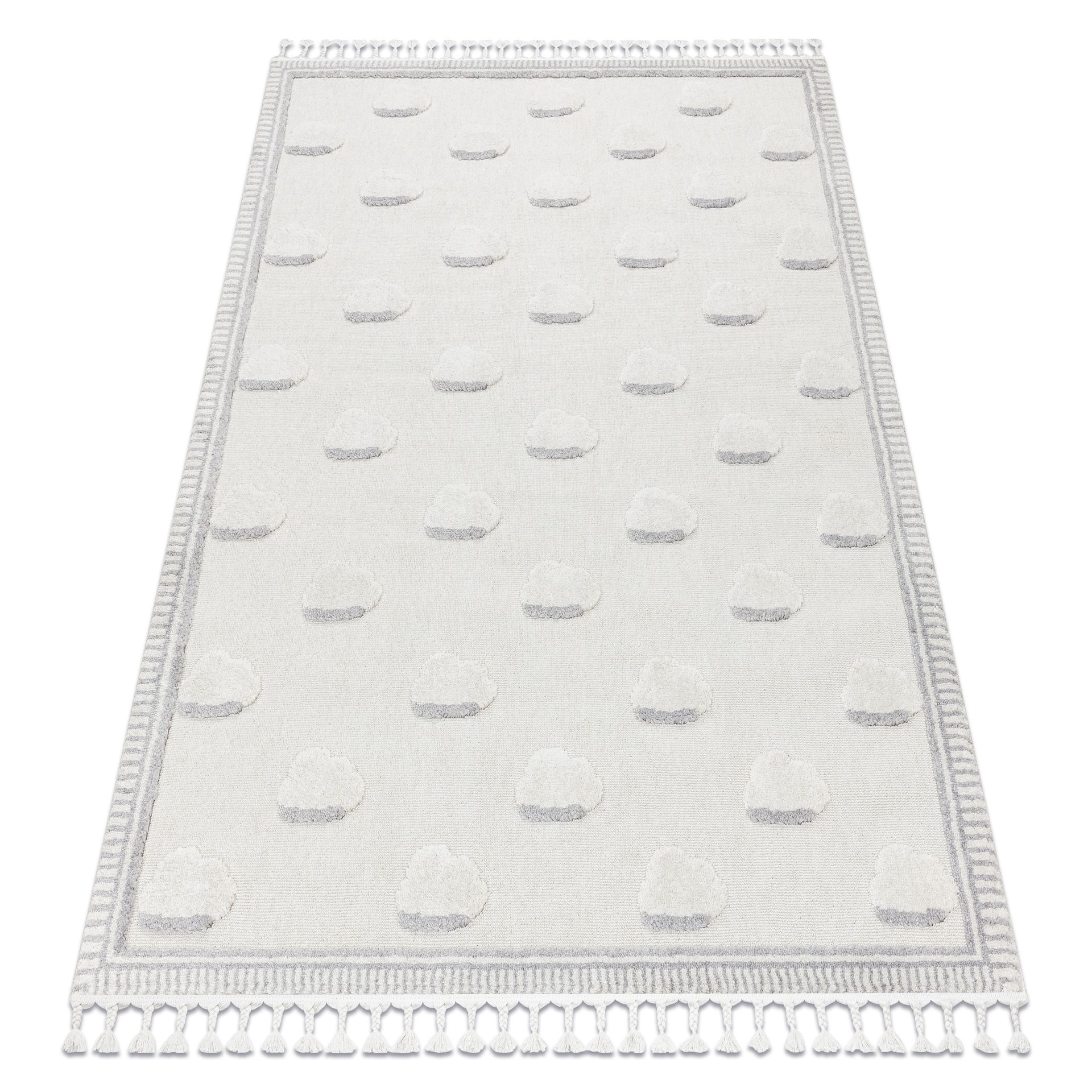 Dywan YOYO GD62 biały / szary - Chmurki dla dzieci, strukturalny, sensoryczny Frędzle beżowy 200x290 cm
