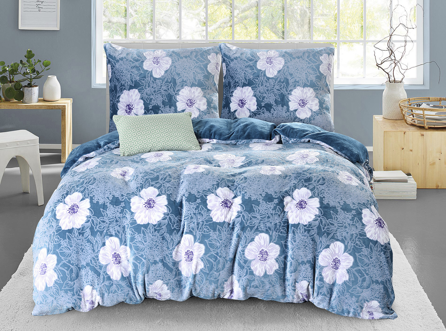 Pościel pluszowa kwiaty 135x200 poszwa na kołdrę z poszewką na poduszkę 2-częściowa z zamkiem błyskawicznym Przytulna pluszowa pościel zimowa ciepła przytulna pościel