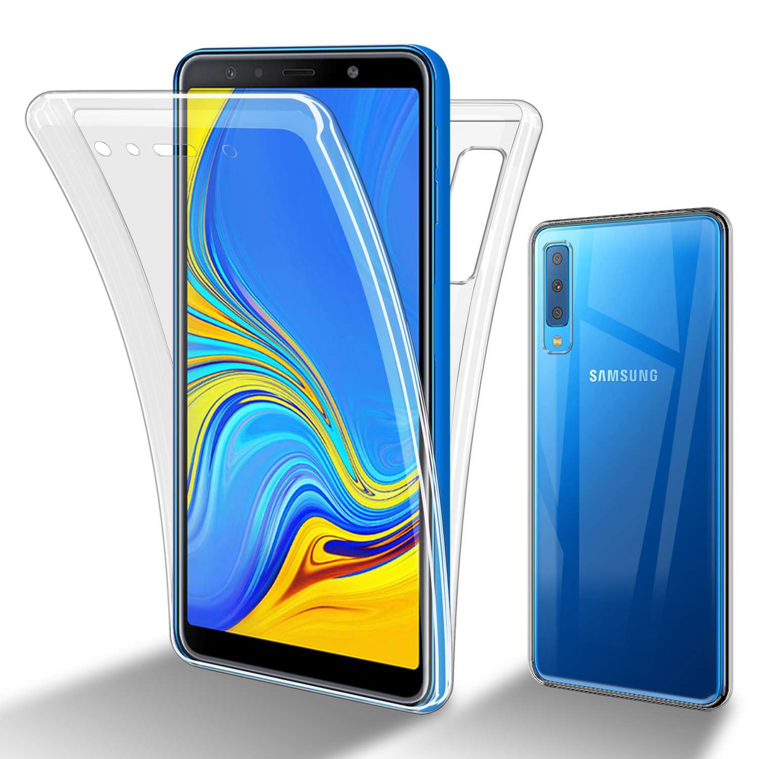 Etui Cadorabo do Samsunga Galaxy A7 2018 w wersji TRANSPARENT 360° z ochroną całego ciała z przodu i z tyłu, wszechstronna ochrona z ochroną wyświetlacza z tyłu Etui na telefon komórkowy TPU